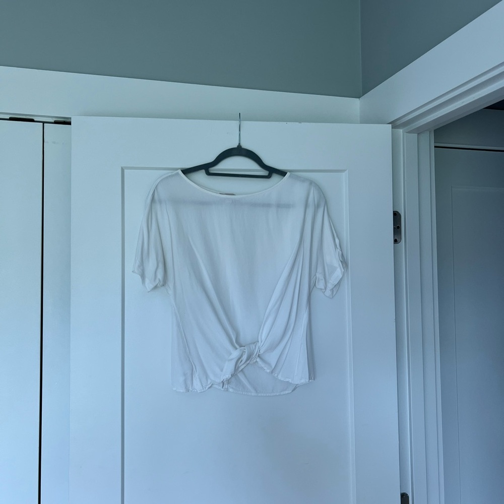 Loft Short Sleeve Front-Tie Top (Size: XS, Color: White)